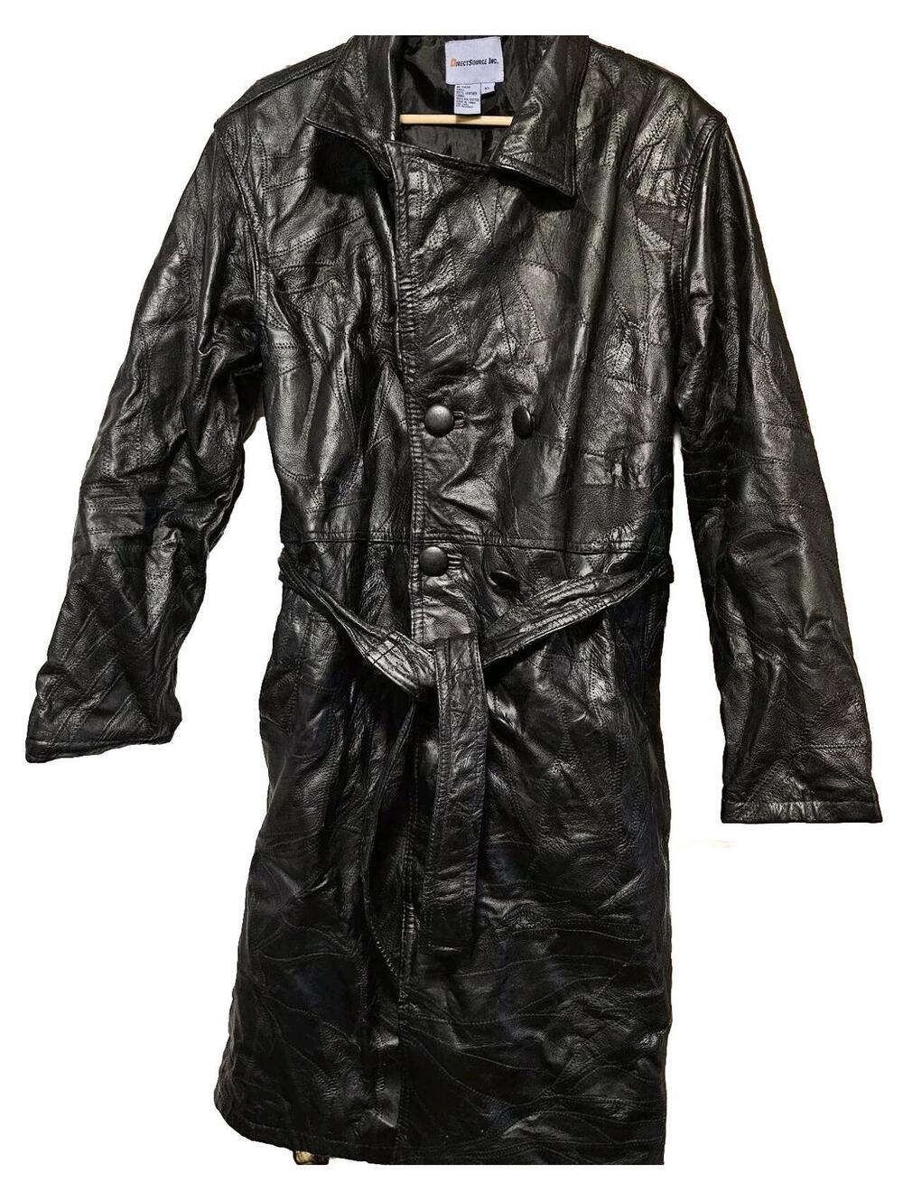 Leather Trench Coat Genuine Duster Jacket Frock Direct Source Inc XL Black Used